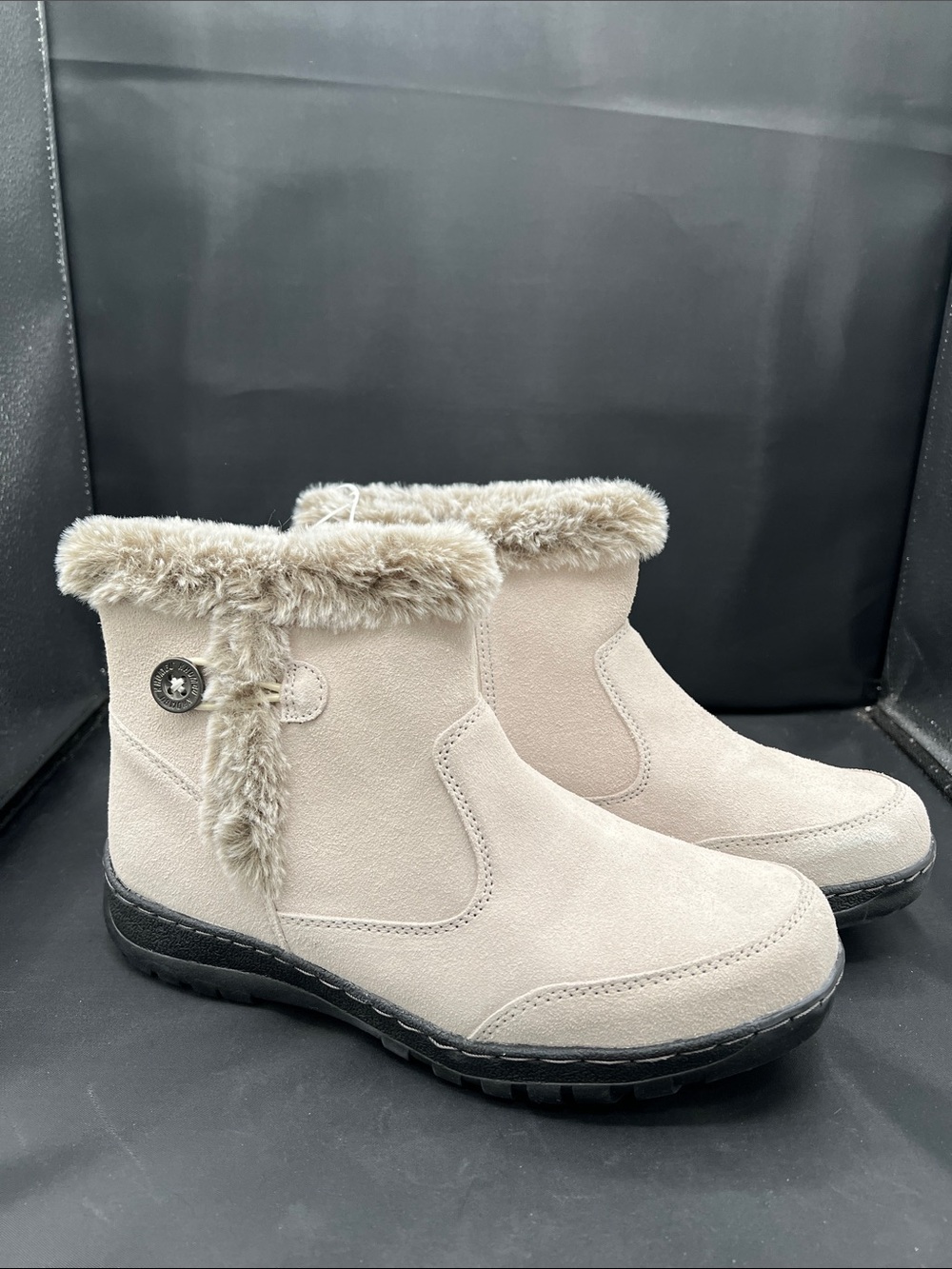 Khombu Beige Faux-Fur Ankle Winter Boots